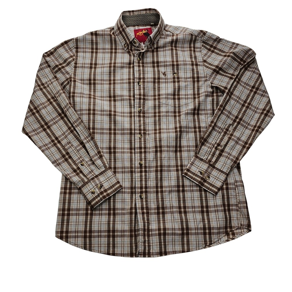 Rodeo Clothing Co Mens Brown Plaid Button Down‎ Western Shirt Medium Cowboy
